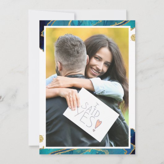 Aquamarin Gold Agate Foto Save the Date Einladung (Rückseite)