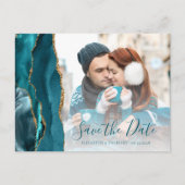 Aquamarin Gold Agate Foto Save the Date Postkarte (Vorderseite)