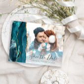 Aquamarin Gold Agate Foto Save the Date Postkarte