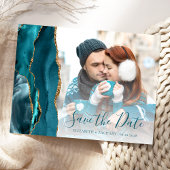 Aquamarin Gold Agate Foto Save the Date Postkarte