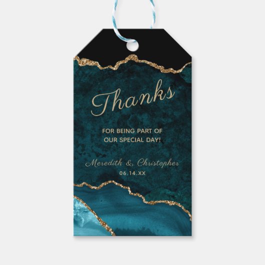 Aquamarin Gold Agate Geode Danke Wedding Geschenkanhänger (Vorderseite)