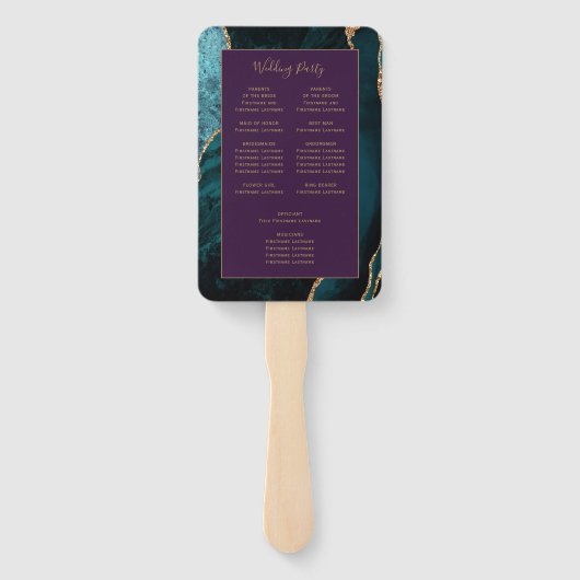 Aquamarin Gold Agate Lila Wedding Program Fächer (Rückseite)
