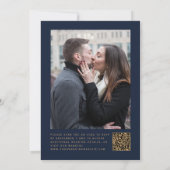 Aquamarin Gold Agate Navy Blue Foto QR Code Hochze Einladung (Rückseite)