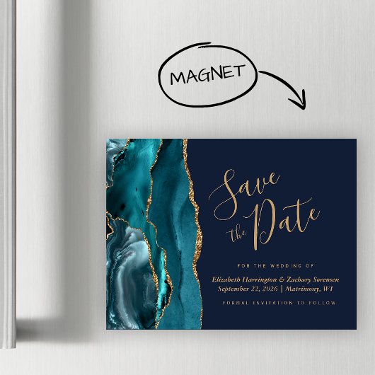 Aquamarin Gold Agate Navy Blue Magnetic Save the D Magnetkarte
