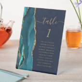 Aquamarin Gold Agate Navy Blue Wedding Tischnummer Sockelschild (In Situ)