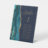 Aquamarin Gold Agate Navy Blue Wedding Tischnummer Sockelschild (Vorderseite)