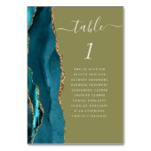 Aquamarin Gold Agate Olive Green Wedding Tischnummer (Vorderseite)