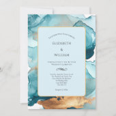 Aquamarin Gold Aquarell Alkohol Tinte Moderne Hoch Einladung (Vorderseite)