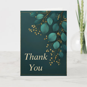 Aquamarin & Gold Blätter auf Forest Green Dankesch Einladung