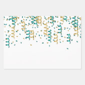 Aquamarin Gold Confetti Birthday Geschenkpapier Set (Vorderseite 3)