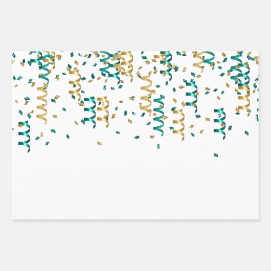 Aquamarin Gold Confetti Birthday Geschenkpapier Set (Vorderseite 3)