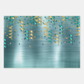 Aquamarin Gold Confetti Birthday Geschenkpapier Set (Vorderseite)
