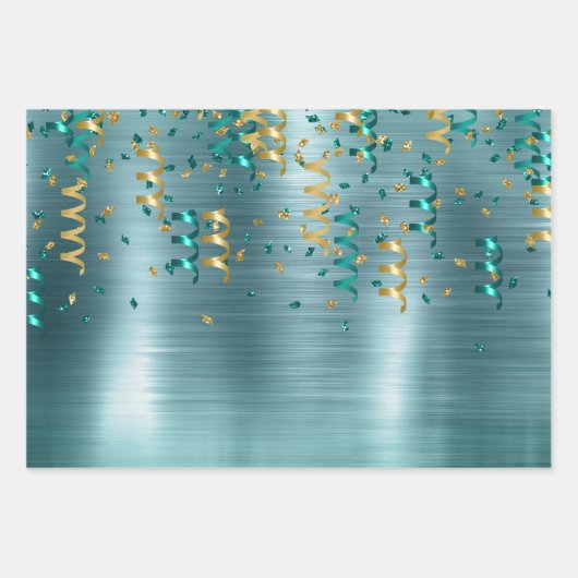 Aquamarin Gold Confetti Birthday Geschenkpapier Set (Vorderseite)