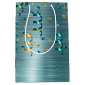 Aquamarin Gold Confetti Birthday Mittlere Geschenktüte (Vorderseite)