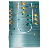 Aquamarin Gold Confetti Birthday Mittlere Geschenktüte (Rückseite)