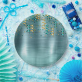 Aquamarin Gold Confetti Birthday Pappteller (Party)