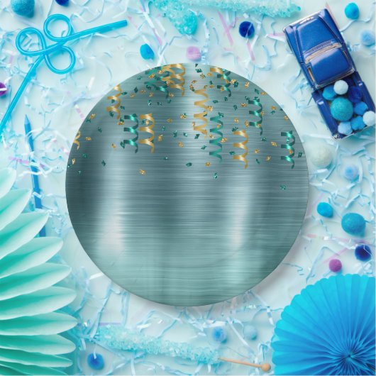 Aquamarin Gold Confetti Birthday Pappteller (Party)