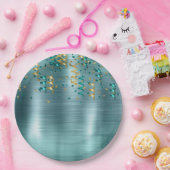 Aquamarin Gold Confetti Birthday Pappteller (Party)