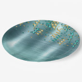 Aquamarin Gold Confetti Birthday Pappteller (Schrägansicht)