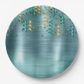Aquamarin Gold Confetti Birthday Pappteller (Vorderseite)
