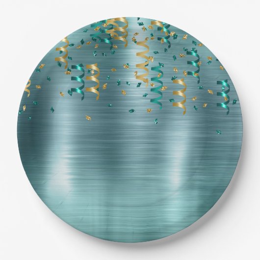 Aquamarin Gold Confetti Birthday Pappteller (Vorderseite)