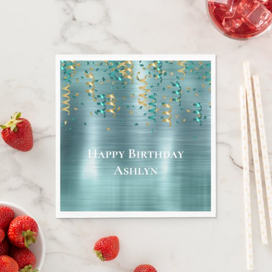 Aquamarin Gold Confetti Birthday Serviette (Beispiel)