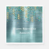 Aquamarin Gold Confetti Birthday Serviette (Vorderseite)