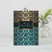 Aquamarin & Gold Elegante Damask Geburtstag Einlad Einladung (Stehend Vorderseite)