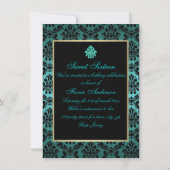 Aquamarin & Gold Elegante Damask Geburtstag Einlad Einladung (Rückseite)