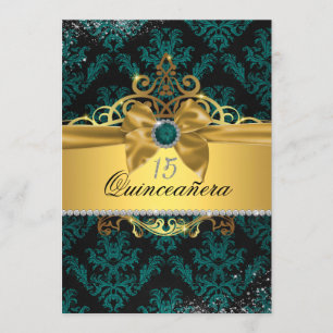 Aquamarin Gold Elegante Damask Quinceanera Einladu Einladung