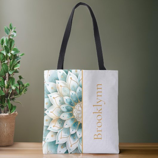 Aquamarin Gold Floral Mandala Personalisiert Tasche