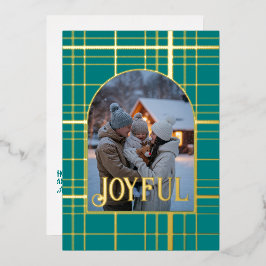 Aquamarin & Gold Gingham Weihnachtsfeiertag Foto Folien Feiertagskarte