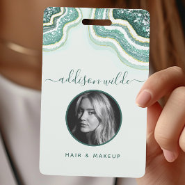 Aquamarin Gold Glitzer Agate Geode Luxe ID Abzeich Ausweis