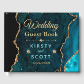 Aquamarin & Gold Glitzer Agate Wedding Gästebuch (Vorderseite)