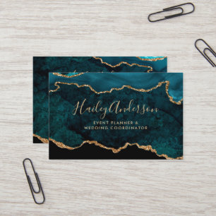 Aquamarin & Gold-Glitzer-Aquarellfarben Visitenkarte