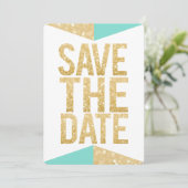 Aquamarin Gold Glitzer Aztec Save the Date Typogra Einladung (Stehend Vorderseite)