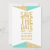 Aquamarin Gold Glitzer Aztec Save the Date Typogra Einladung (Rückseite)