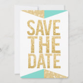 Aquamarin Gold Glitzer Aztec Save the Date Typogra Einladung (Vorderseite)