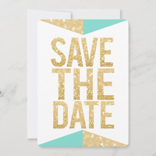 Aquamarin Gold Glitzer Aztec Save the Date Typogra Einladung (Vorderseite)