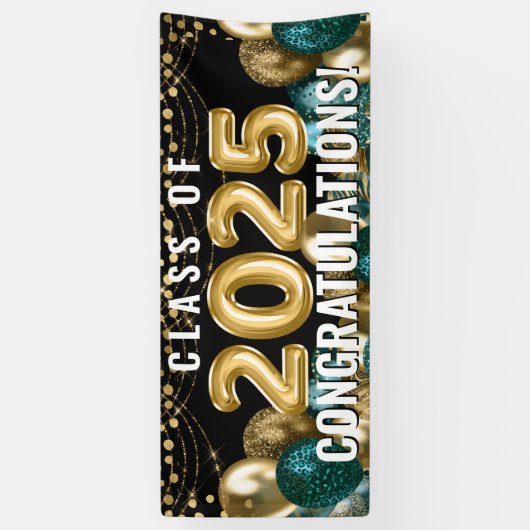 Aquamarin Gold Glitzer Balloons Class 2022 Abschlu Banner (Vertikal)