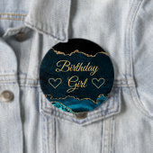Aquamarin & Gold Glitzer Marble Agate Birthday Gir Button (Beispiel)