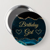 Aquamarin & Gold Glitzer Marble Agate Birthday Gir Button (Vorne & Hinten)