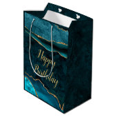 Aquamarin & Gold Glitzer Marble Agate Happy Geburt Mittlere Geschenktüte (Rückseite Schrägansicht)