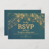 Aquamarin Gold Glitzer String LIghts Wedding RSVP Karte (Vorne/Hinten)