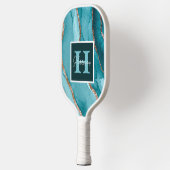Aquamarin & Gold Glitzer Watercolor Personalisiert Pickleball Schläger (Links)