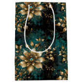 Aquamarin & Gold Grunge Floral Mittlere Geschenktüte (Vorderseite)
