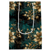 Aquamarin & Gold Grunge Floral Mittlere Geschenktüte (Rückseite)