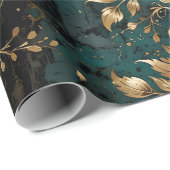 Aquamarin & Gold Grunge Florals Geschenkpapier (Rolleneckpunkt)