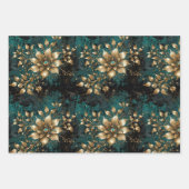 Aquamarin & Gold Grunge Florals Geschenkpapier Set (Vorderseite 3)
