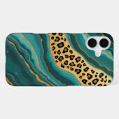 Aquamarin & Gold Leopard Agate iPhone Hülle (Rückseite (Horizontal))